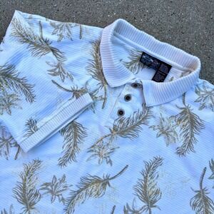 Vintage OP Sport XXL Polo Shirt Tropical Palm Leaf‎ Print Short Sleeve Mens